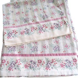 Vintage JC Penny Full Size Flat Sheet 2 Standard Pillowcases Floral Beige Pink